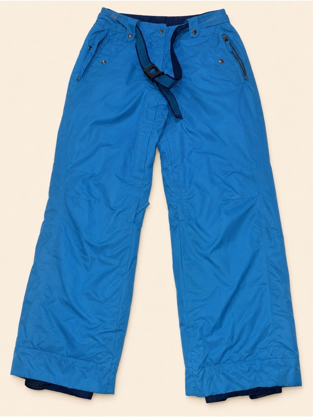 Wide-Leg Women's Snow Pants in Bright Blue with Built-In Belt